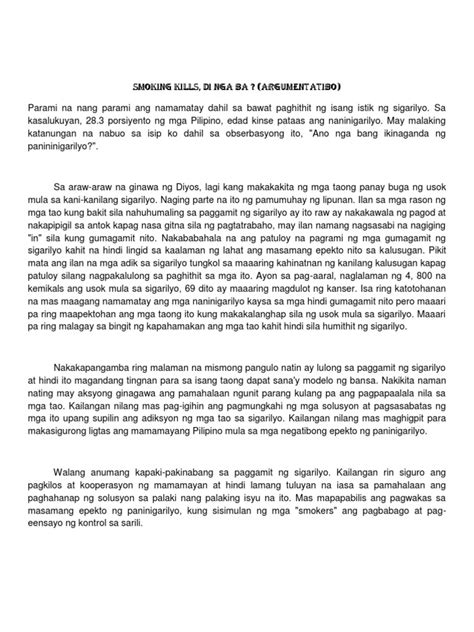 halimbawa ng tekstong argumentatibo tungkol sa droga